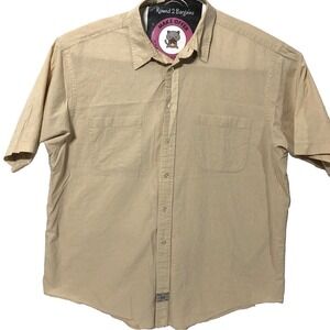 Lawton Harbor Shirt Mens 2XL Cream Check Short Sleeve Cotton Button Up XXL